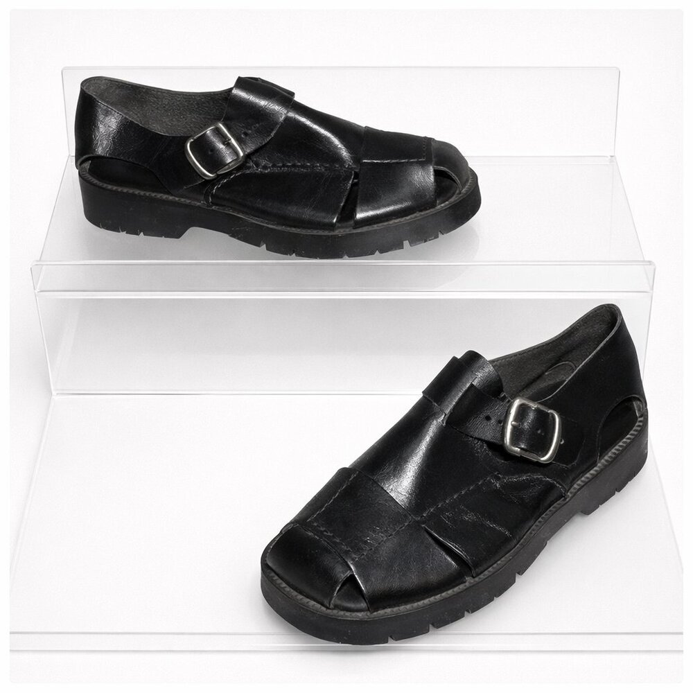 SAO Leather Men's Fisherman Sandals – Black Lug-Sole Fisherman Style, Size 9.5M
